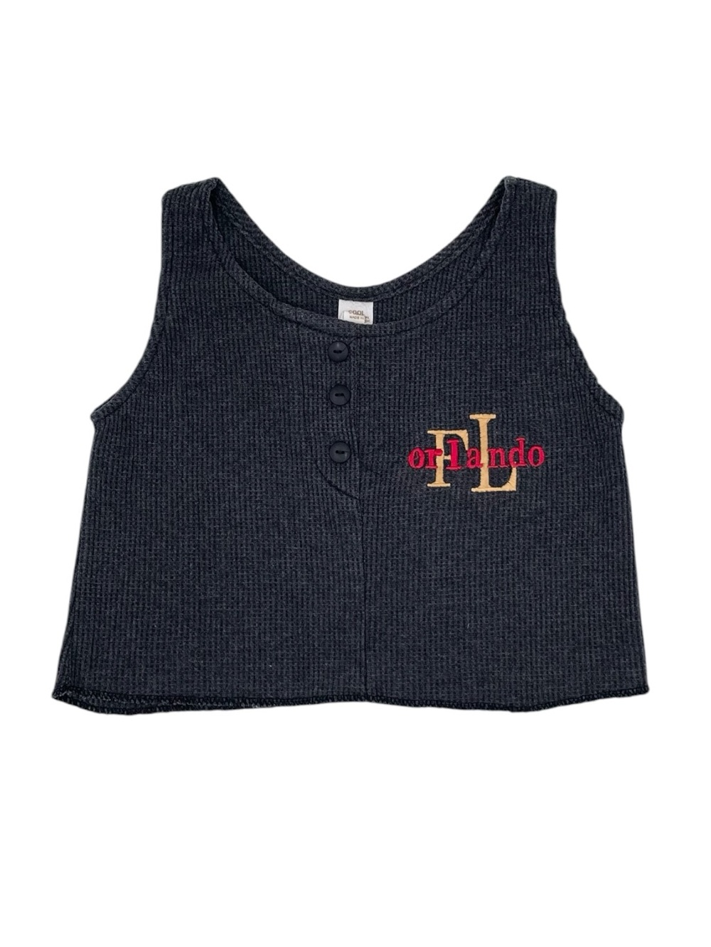 Vintage 90s Y2K Orlando Florida Waffle Knit Cropped Henley Tank Top Size Medium